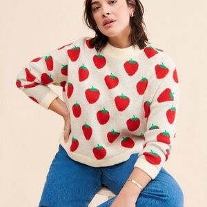 Ella Strawberry Print Crew Neck Sweater (matching dog sweater NOT included)